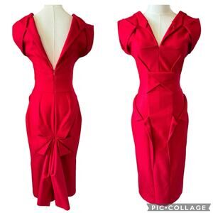 Nathan Jenden Sexy Red V-Neck Midi Length sleeveless Dress size XS